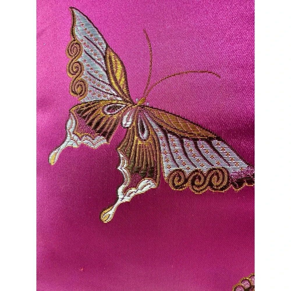 Handmade Embroidered Floral Butterfly Throw Pillow 12x12 Purple‎ Satin EUC